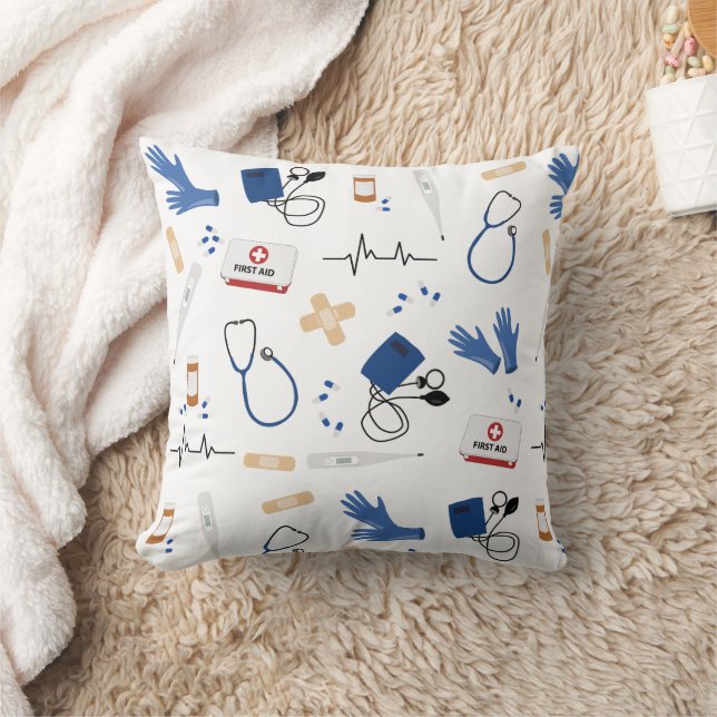 Modern Medical Doctor Nurse Pattern Throw Pillow (Blanket)