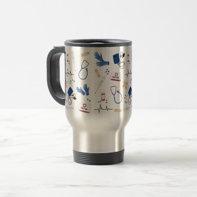 Modern Medical Doctor Nurse Pattern Travel Mug (Front Left)