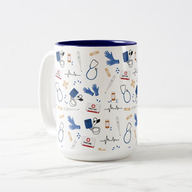 Modern Medical Doctor Nurse Pattern Two-Tone Coffee Mug (Front Left)