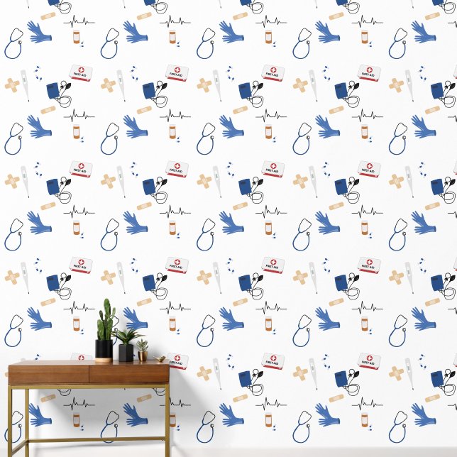 Modern Medical Doctor Nurse Pattern Wallpaper (Hallway)