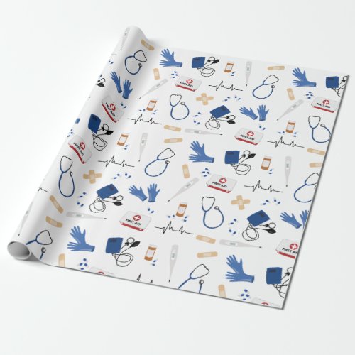 Modern Medical Doctor Nurse Pattern Wrapping Paper