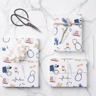 Modern Medical Doctor Nurse Pattern Wrapping Paper Sheets