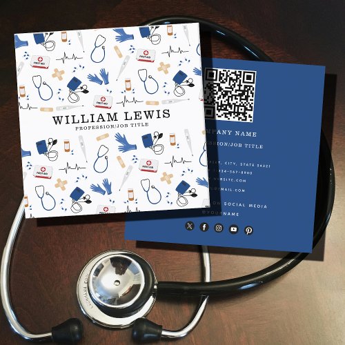 Modern Medical Doctor Nurse QR Code Square Business Card