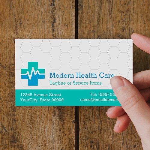 Modern Medical Health Care _ White Green Blue Business Card Magnet
