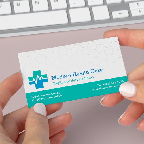 Modern Medical HealthCare _ White Green Blue Business Card
