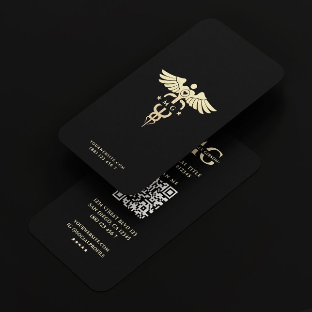 Modern Medical Nurse Gold Caduceus Black  Business Card (Modern Medical Nurse Gold Caduceus Black Business Card
)