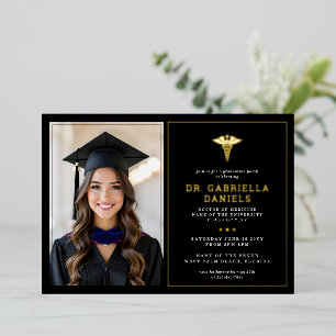 Modern Medical School Graduate Doctor Graduation Foil Invitation