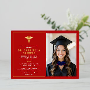 Modern Medical School Graduate Doctor Graduation Foil Invitation