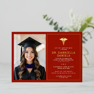 Modern Medical School Graduate Doctor Graduation Foil Invitation