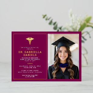 Modern Medical School Graduate Doctor Graduation Foil Invitation