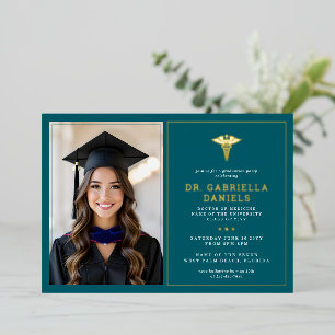 Modern Medical School Graduate Doctor Graduation Foil Invitation