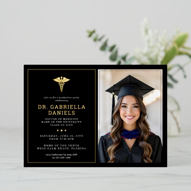 Modern Medical School Graduate Doctor Graduation Foil Invitation (Standing Front)