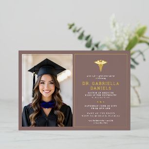 Modern Medical School Graduate Doctor Graduation Foil Invitation