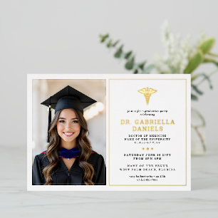 Modern Medical School Graduate Doctor Graduation Foil Invitation