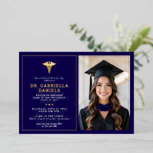 Modern Medical School Graduate Doctor Graduation Foil Invitation