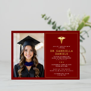 Modern Medical School Graduate Doctor Graduation Foil Invitation