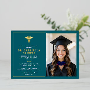 Modern Medical School Graduate Doctor Graduation Foil Invitation