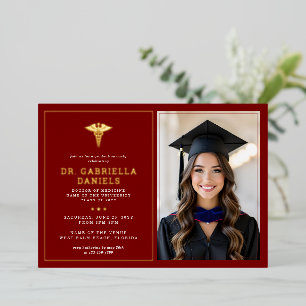 Modern Medical School Graduate Doctor Graduation Foil Invitation