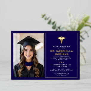 Modern Medical School Graduate Doctor Graduation Foil Invitation