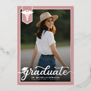 Modern Medical School Graduate Photo Graduation Foil Invitation