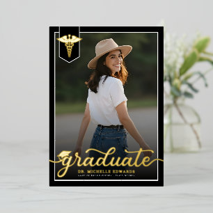Modern Medical School Graduate Photo Graduation Foil Invitation