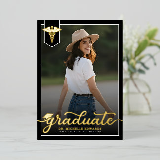 Modern Medical School Graduate Photo Graduation Foil Invitation