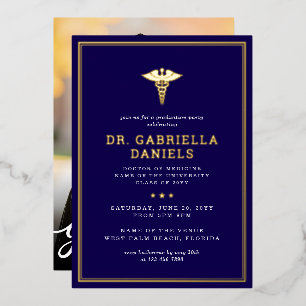 Modern Medical School Graduate Photo Graduation Foil Invitation