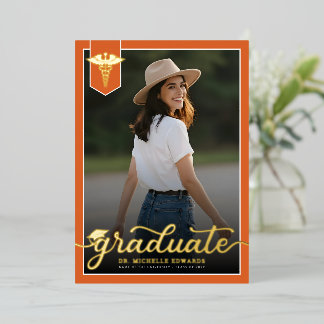 Modern Medical School Graduate Photo Graduation Foil Invitation