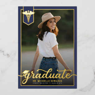 Modern Medical School Graduate Photo Graduation Foil Invitation