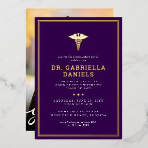 Modern Medical School Graduate Photo Graduation Foil Invitation