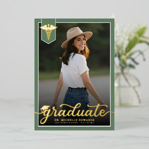Modern Medical School Graduate Photo Graduation Foil Invitation
