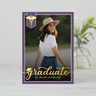 Modern Medical School Graduate Photo Graduation Foil Invitation