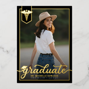 Modern Medical School Graduate Photo Graduation Foil Invitation