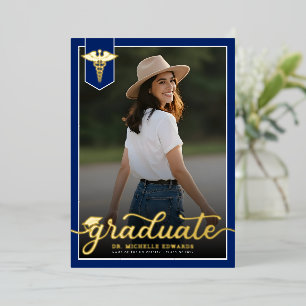 Modern Medical School Graduate Photo Graduation Foil Invitation