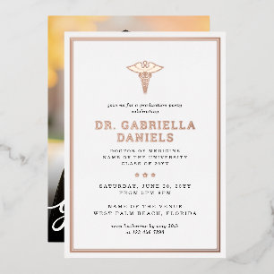 Modern Medical School Graduate Photo Graduation Foil Invitation