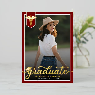 Modern Medical School Graduate Photo Graduation Foil Invitation