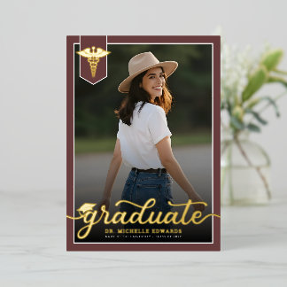 Modern Medical School Graduate Photo Graduation Foil Invitation