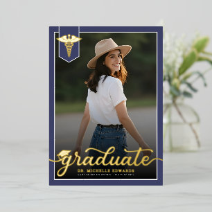 Modern Medical School Graduate Photo Graduation Foil Invitation