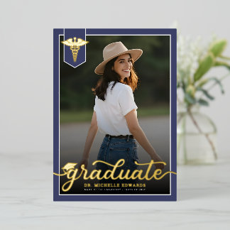 Modern Medical School Graduate Photo Graduation Foil Invitation