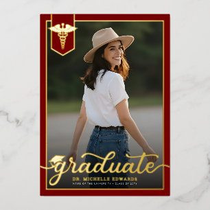Modern Medical School Graduate Photo Graduation Foil Invitation