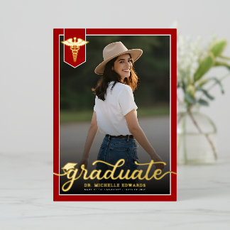 Modern Medical School Graduate Photo Graduation Foil Invitation