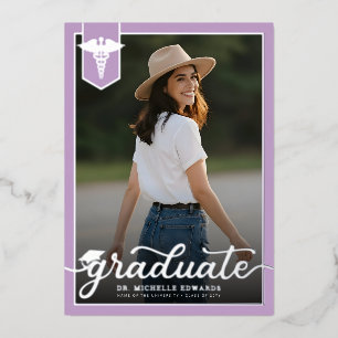 Modern Medical School Graduate Photo Graduation Foil Invitation