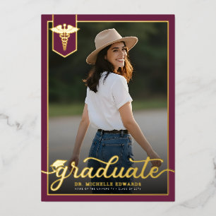 Modern Medical School Graduate Photo Graduation Foil Invitation