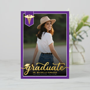 Modern Medical School Graduate Photo Graduation Foil Invitation