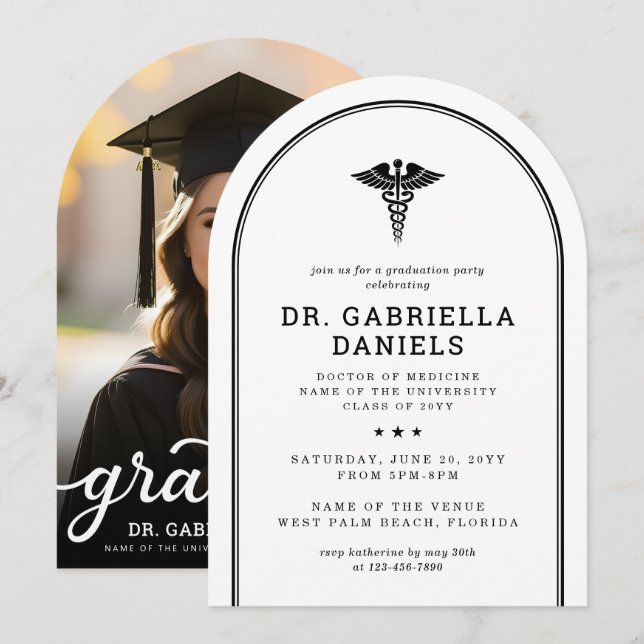 Modern Medical School Graduate Photo Graduation Invitation (Front/Back)