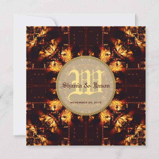 Modern Medieval Fire Monogram Wedding Invitation (Front)