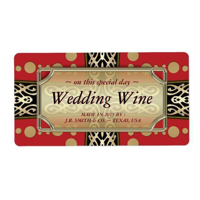 Modern Medieval Wedding  Red Gold WineLabels Label (Front)