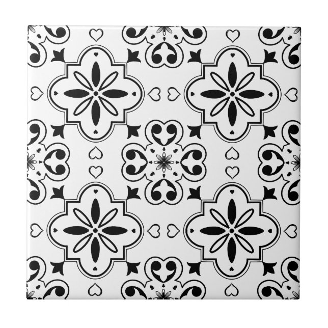 Modern Mediterranean Black White Seamless Pattern Ceramic Tile (Front)