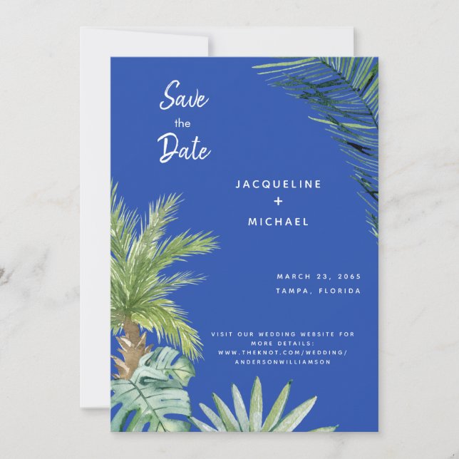 Modern Mediterranean Blue Botanical Save the Date (Front)