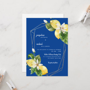 Modern Mediterranean Blue Colorful Lemons Invitation